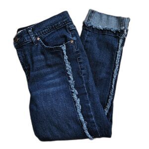 KARL LAGERFELD Paris Raw Fringe Seams Boho Jean Dark Wash Cuffed 10P